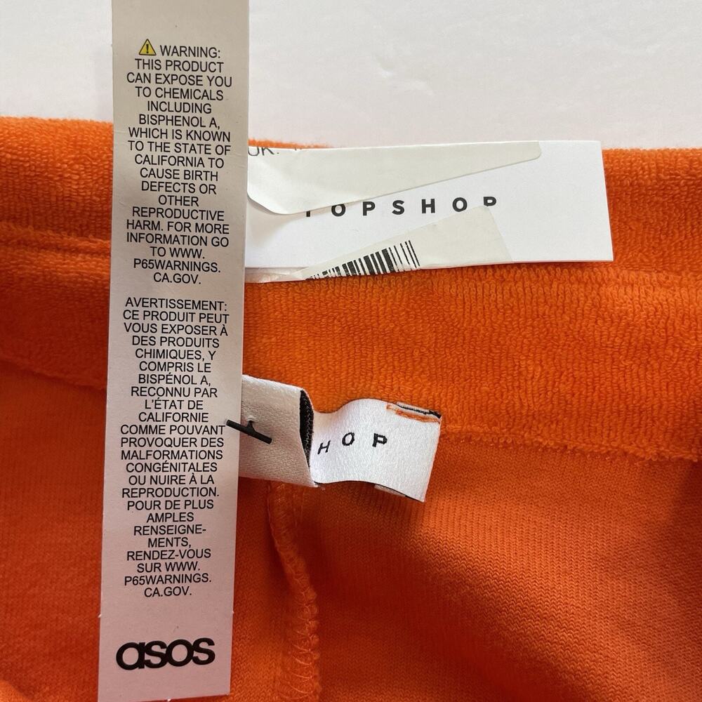 Topshop ASOS Terry Romper Women M 8-10 Orange 3/4 Sleeve Button Front Shorts NEW - Picture 7 of 9